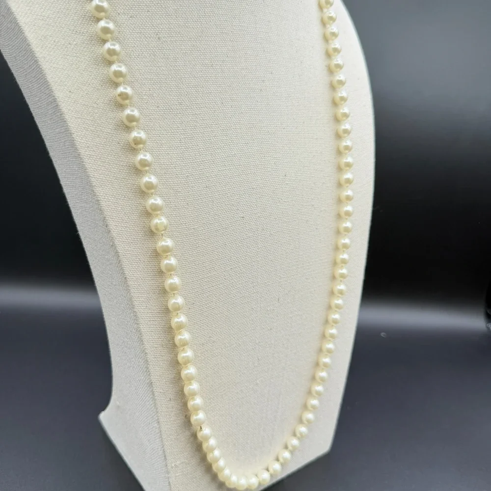 Cream Faux Pearl Beaded Long Necklace Coquette Bridal Layering Statement Gift